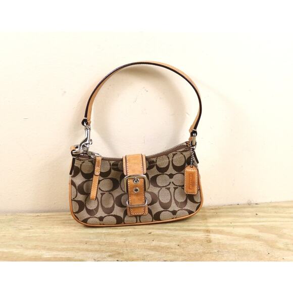 Coach Bag Soho Shoulder Mini Handbag Brown Leather Canvas Hobo 6362 Vintage - Picture 1 of 12